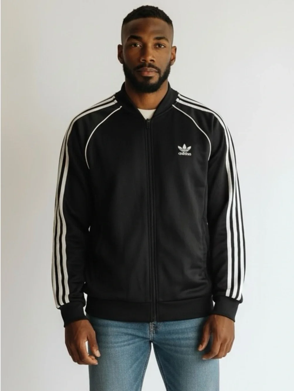adidas Originals SST Black Track Jacket Men Women Medium White 3-Stripes Trefoil